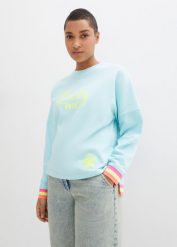 Bawełniana bluza oversize z kolorowym ściągaczem i mankietami. Niebieskie bluzy bez kaptura damskie bonprix, z bawełny. Za 139.99 zł.