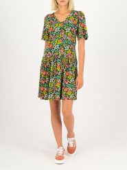 Blutsgeschwister Sukienka "Summer Ease Cache" w kolorze zielonym ze wzorem rozmiar: L. Brązowe sukienki damskie Blutsgeschwister, na co dzień, l, bez wzorów, z wiskozy, klasyczne, bez kołnierzyka, bez ramiączek, mini, proste. Za 214.70 zł.