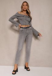 Szare Jeansy Dopasowane z Bawełny Sorika. Szare jeansy damskie Renee. Za 109.99 zł.