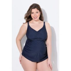 Damskie tankini Bellieva góra bez miękkich miseczek. Niebieskie bikini damskie Ulla Popken, bez wzorów, plus size. W wyprzedaży za 152.99 zł.