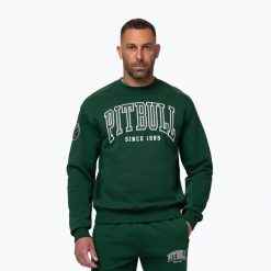 Bluza męska Pitbull Badger Crewneck. Zielone bluzy bez kaptura męskie PITBULL, bez wzorów, z bawełny, klasyczne, bez kołnierzyka, bez ramiączek. Za 239.99 zł.