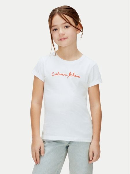 Calvin Klein Jeans T-Shirt LVCKSJA17G Biały Regular Fit. Białe koszulki dziewczęce Calvin Klein Jeans, z bawełny. Za 109.99 zł.