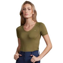Damska koszulka do jazdy konnej Premier Equine Prospero. Zielone topy sportowe damskie PREMIER EQUINE, na lato, bez wzorów, z nylonu, bez ramiączek. Za 258.00 zł.