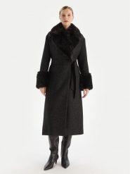 TWINSET Płaszcz zimowy 252TT2040 Czarny Regular Fit. Czarne płaszcze damskie Twinset, na zimę, bez wzorów. Za 1,629.00 zł.