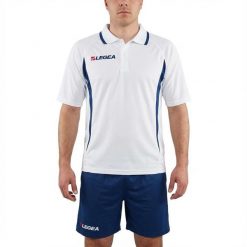 Męski Zestaw Tenisowy Koszulka i Szorty Biało-Niebieski. Białe szorty męskie Legea, bez wzorów, z dresówki, sportowe. Za 80.00 zł.
