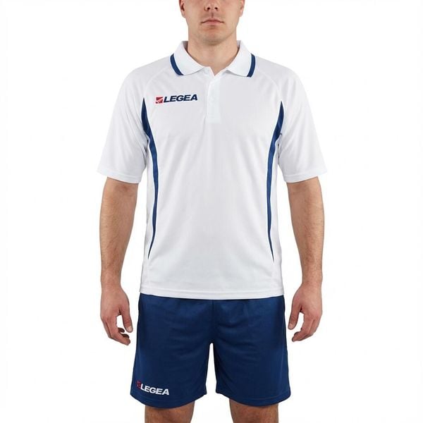 Męski Zestaw Tenisowy Koszulka i Szorty Biało-Niebieski. Białe szorty męskie Legea, bez wzorów, z tkaniny, sportowe. Za 80.00 zł.
