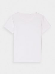 4F T-shirt slim z nadrukiem damski - biały S. Białe t-shirty damskie 4f, s, bez wzorów, z bawełny, bez kołnierzyka. Za 59.99 zł.