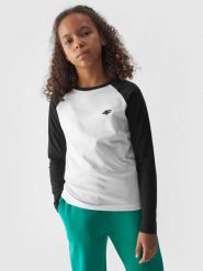 4F Longsleeve regular gładki dziewczęcy - czarny 146 (10-11 lat). Czarne koszulki dziewczęce 4f, bez wzorów, z bawełny, bez ramiączek. W wyprzedaży za 29.99 zł.