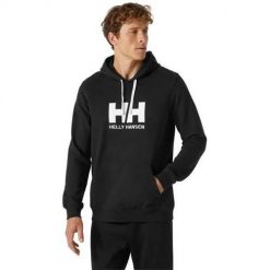Bluza sportowa męska Helly Hansen Logo. Czarne bluzy sportowe męskie Helly Hansen, bez wzorów, z bawełny, sportowe, bez kołnierzyka, bez ramiączek. W wyprzedaży za 281.70 zł.