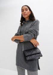 Długi sweter we wzór w warkocze. Szare swetry klasyczne damskie bonprix, bez kołnierzyka. Za 129.99 zł.