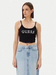 Guess Top V5GP16 K8RT2 Czarny Regular Fit. Czarne topy damskie Guess, s, z aplikacjami, z wiskozy, bez kołnierzyka. Za 89.99 zł.