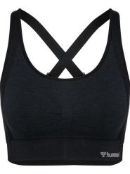Bezszwowy biustonosz dla kobiet Hummel MT Shine. Czarne biustonosze sportowe damskie HUMMEL, bez wzorów, z materiału. Za 151.00 zł.