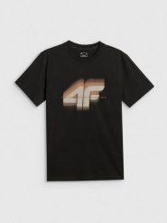 4F T-shirt regular z nadrukiem męski - czarny S. Czarne t-shirty męskie 4f, m, bez wzorów, z materiału, bez kołnierzyka. Za 69.99 zł.