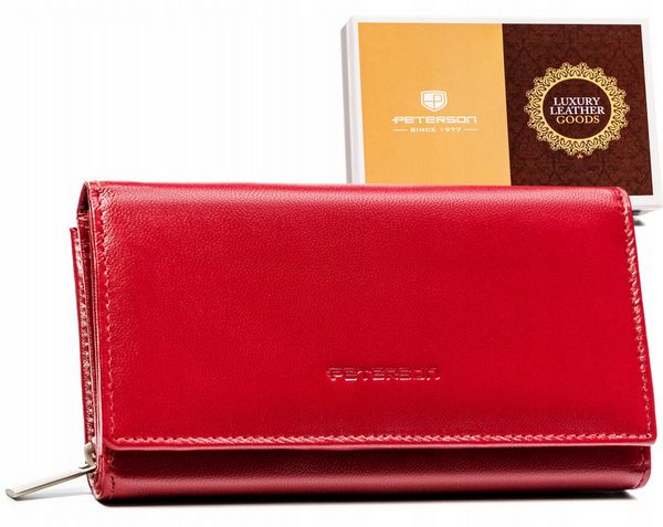 Portfel skórzany Peterson PTN BD-11-GCL czerwony. Czerwone portfele damskie Peterson, bez wzorów, ze skóry. Za 80.74 zł.