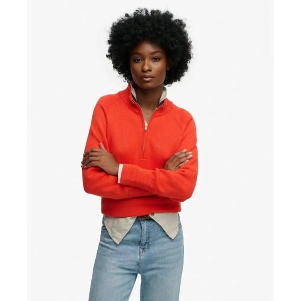 Damski półmelanżowy sweter bawełniany z zamkiem błyskawicznym Superdry Classique. Brązowe swetry klasyczne damskie Superdry., m, z bawełny, bez kołnierzyka. Za 347.90 zł.