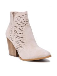 DeeZee Botki WS170608-02 Beżowy. Brązowe botki damskie DeeZee, z materiału, bez obcasa, na słupku, bez zapięcia. Za 149.99 zł.