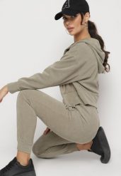 Ciemnozielony Komplet Dresowy z Bawełną Bluza z Kapturem i Spodnie z Gumką w Talii Neseria. Zielone bluzy z kapturem damskie Born2be, l, z bawełny. Za 149.99 zł.