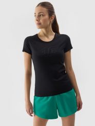 4F T-shirt slim z nadrukiem damski - czarny S. Czarne t-shirty damskie 4f, s, bez wzorów, z bawełny, bez kołnierzyka. W wyprzedaży za 39.99 zł.