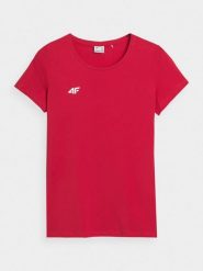 4F T-shirt slim gładki damski - czerwony XL. Czerwone t-shirty damskie 4f, xl, bez wzorów, z bawełny, bez kołnierzyka. Za 79.99 zł.