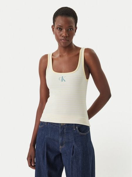 Calvin Klein Jeans Top LV047F832G Żółty Slim Fit. Żółte topy damskie Calvin Klein Jeans, s, bez wzorów, z bawełny, bez kołnierzyka. Za 114.99 zł.