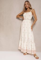 Beżowa Sukienka z Wiskozą o Rozkloszowanym Kroju na Ramiączkach w Boho Print Leaella. Brązowe sukienki damskie Renee, na co dzień, l, bez wzorów, z wiskozy, boho, bez kołnierzyka, bez ramiączek, midi, rozkloszowane. W wyprzedaży za 83.99 zł.
