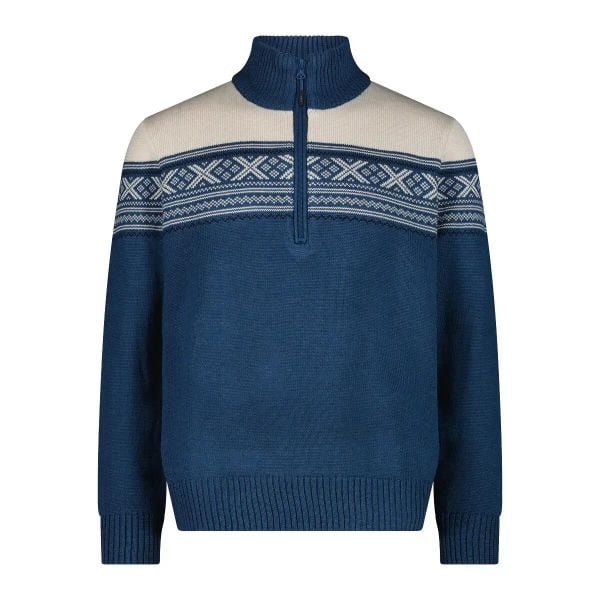 Sweter dzianinowy z zippem CMP Wooltech. Niebieskie swetry męskie CMP, na zimę, m, bez wzorów, z dzianiny, bez kołnierzyka. Za 342.50 zł.