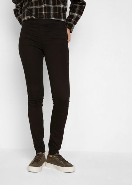 Jegginsy termiczne, mid waist. Czarne legginsy damskie bonprix, bez wzorów, z jeansu. Za 139.99 zł.