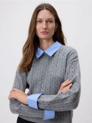 Sweter z koszulowymi elementami - szary. Szare swetry klasyczne damskie Reserved, l, z dzianiny, bez kołnierzyka. W wyprzedaży za 79.99 zł.