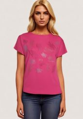 Ciemnoróżowy Klasyczny Bawełniany T-shirt Ozdobiony Cyrkoniami Christara. Czerwone t-shirty damskie Born2be, xl, bez wzorów, z bawełny, bez kołnierzyka. Za 19.99 zł.
