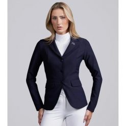 Kurtka konkursowa Premier Equine Crystello. Niebieskie kurtki treningowe męskie PREMIER EQUINE, bez wzorów, z materiału, do jazdy konnej. Za 679.35 zł.