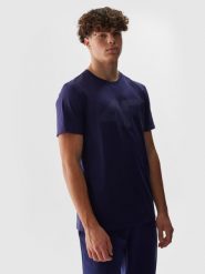 4F T-shirt regular z nadrukiem męski - granatowy L. Niebieskie t-shirty męskie 4f, l, bez wzorów, z bawełny, bez kołnierzyka. W wyprzedaży za 39.99 zł.