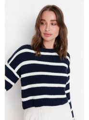 Trendyol Sweter w kolorze granatowo-białym rozmiar: S. Białe swetry klasyczne damskie Trendyol, s, ze splotem, bez kołnierzyka. Za 65.99 zł.