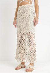 Beżowa Szydełkowa Spódnica Maxi z Gumką w Pasie Evansa. Brązowe spódniczki damskie Born2be, m, bez wzorów, maxi. Za 129.99 zł.