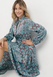 Niebiesko-Bordowa Rozkloszowana Sukienka Ściągana w Pasie Sznurkiem, Zapinana na Guziki Biemarie. Niebieskie sukienki damskie Born2be, na spotkanie biznesowe, l, bez wzorów, bez kołnierzyka, bez ramiączek, maxi, rozkloszowane. W wyprzedaży za 127.99 zł.