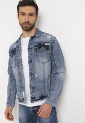 Granatowa Klasyczna Kurtka Jeansowa z Przetarciami Nilella. Niebieskie kurtki męskie Born2be, m, bez wzorów, z jeansu, klasyczne, bez kaptura. Za 49.99 zł.