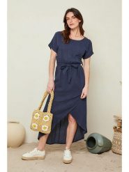 Le Monde du Lin Lniana sukienka w kolorze granatowym rozmiar: 38/40. Niebieskie sukienki damskie Le Monde du Lin, bez wzorów, ze lnu, klasyczne, bez kołnierzyka, bez ramiączek, maxi. Za 164.02 zł.