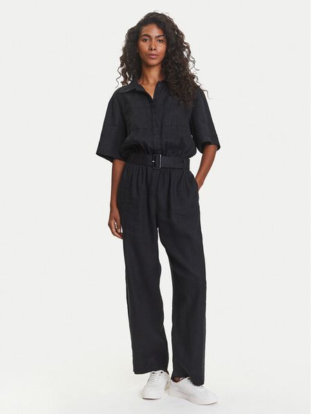 Tommy Hilfiger Kombinezon Ess WW0WW47168 Czarny Regular Fit. Czarne kombinezony damskie Tommy Hilfiger, bez wzorów, ze lnu, bez kołnierzyka, bez ramiączek. Za 559.99 zł.