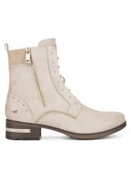 Mustang Trzewiki 1229-522 BIG Biały. Białe botki damskie Mustang, z materiału, bez obcasa, na słupku, bez zapięcia. Za 259.99 zł.