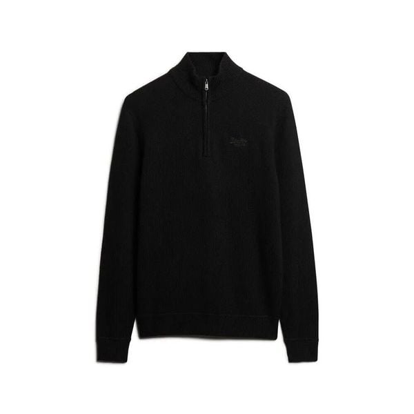 Sweter z dekoldem typu polo z siateczki Superdry Essential. Czarne swetry męskie Superdry., na zimę, m, bez wzorów, z dzianiny, bez kołnierzyka. Za 299.90 zł.