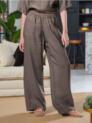 Spodnie wide leg z modalem - brązowy. Brązowe spodnie materiałowe damskie Sinsay, bez wzorów. Za 59.99 zł.