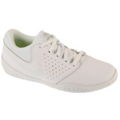 Buty Nike Cheer Sideline Iv Jr 943789-100 białe. Białe buty sportowe dziewczęce bez wzorów, z materiału, bez zapięcia. Za 379.09 zł.