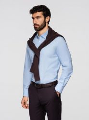 Klasyczna bawełniana męska koszula REGULAR - błękitna V1. Niebieskie koszule męskie Ombre Clothing, m, bez wzorów, z bawełny, bez kołnierzyka, bez ramiączek. Za 189.99 zł.