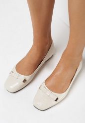 Beżowe Balerinki Achedeia. Brązowe baleriny damskie Born2be, z aplikacjami, ze skóry, bez obcasa, na płaskiej podeszwie. Za 59.99 zł.