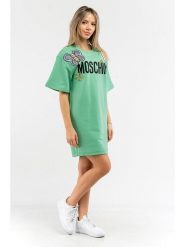 Moschino Sukienka w kolorze zielonym rozmiar: 40. Zielone sukienki damskie MOSCHINO, bez wzorów, z bawełny, bez kołnierzyka, bez ramiączek, mini. Za 638.42 zł.