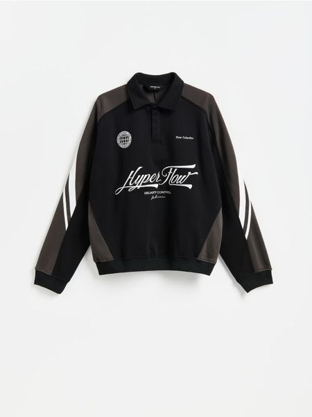 Bluza z haftem - czarny. Czarne bluzy bez kaptura męskie Reserved, l, z bawełny. Za 149.99 zł.