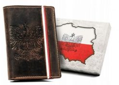 Portfel skórzany patriotyczny N4A-H-3216 brązowy. Brązowe portfele męskie inny, bez wzorów, ze skóry. Za 65.99 zł.