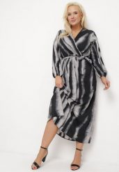 Czarno-Szara Rozkloszowana Sukienka Kopertowa Maxi z Paskiem w Talii Ilunita. Czarne sukienki damskie Born2be, l, bez wzorów, bez kołnierzyka, bez ramiączek, maxi, kopertowe. W wyprzedaży za 95.99 zł.