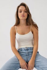 TOP SIA ECRU XS - Flawless. Topy damskie Flawless, s, bez wzorów, z jeansu, bez kołnierzyka. Za 137.00 zł.