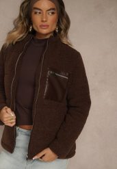 Brązowa Pikowana Kurtka z Futerkiem Teddy Olenesia. Brązowe kurtki damskie Renee, l, bez wzorów, z jeansu, bez kaptura. Za 159.99 zł.