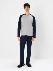 Piżama dwuczęściowa z bawełną - granatowy. Niebieskie piżamy męskie Sinsay, l, bez wzorów, z bawełny, bez ramiączek. Za 59.99 zł.